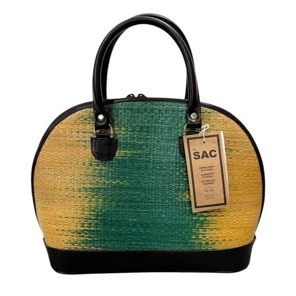 Le SacHandmade Woven Gradient Green and Yellow Bag